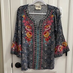 Savanna Jane Blue Floral Embroidered Blouse